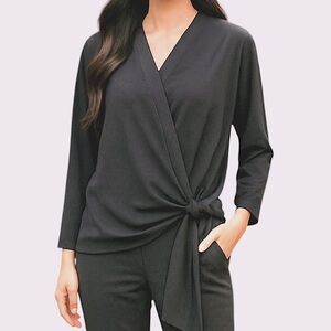 COS Tie-Front V-Neck Blouse Top, Black, Size 38/8